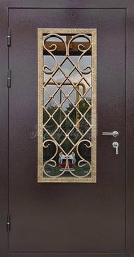 Металлическая дверь для загородного дома Стекло и ковка №103 в Солнечногорске